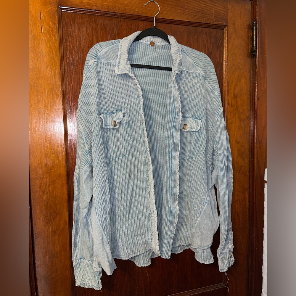 EUC Free People One Scout jacket in washed teal blue color